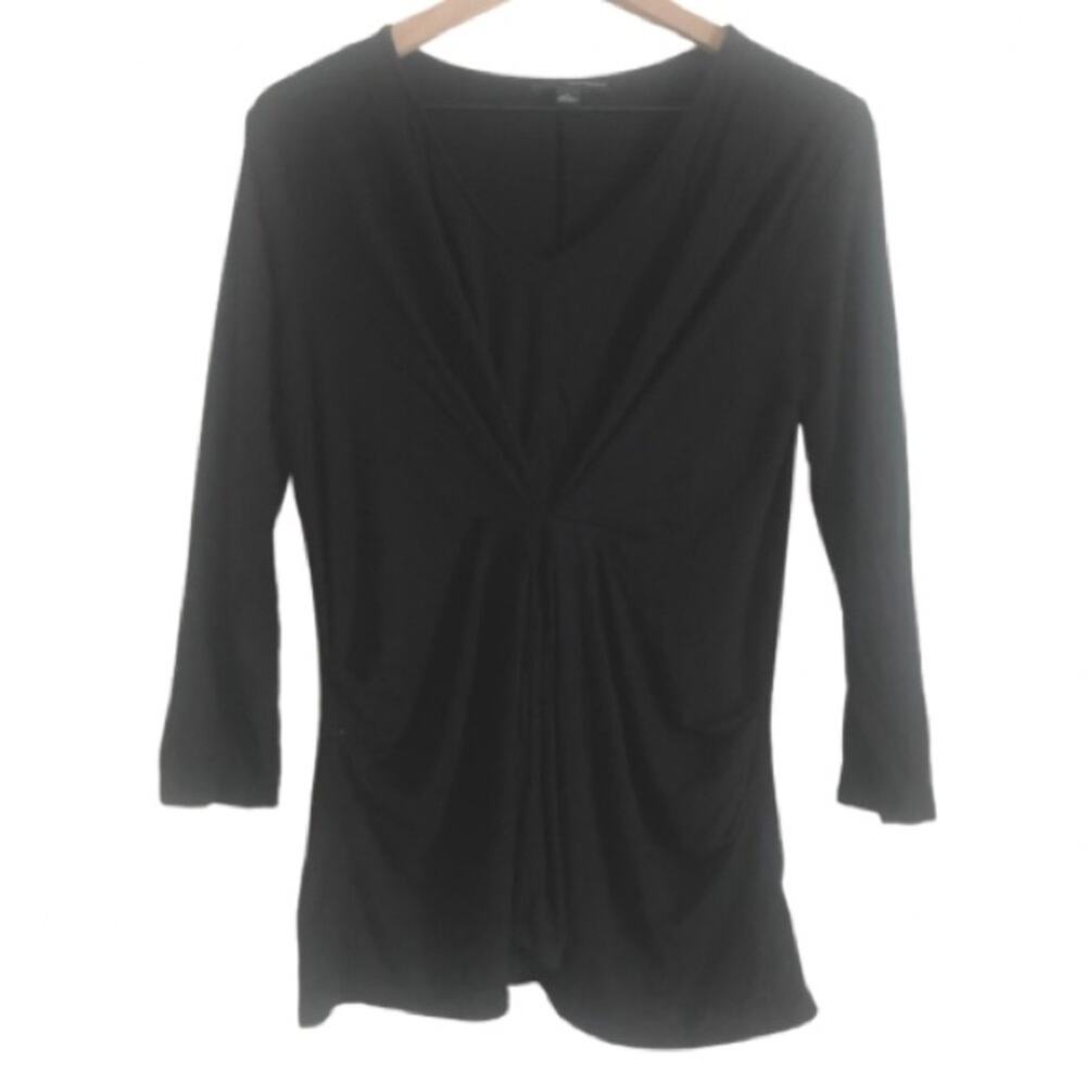 Harve Benard V-Neck 3/4 Sleeve Gathered Front Tunic Sweater Top Medium